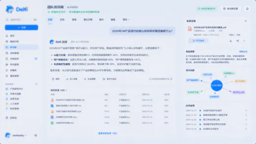 Delfi 团队知识库展示资料检索、来源溯源与知识关联能力